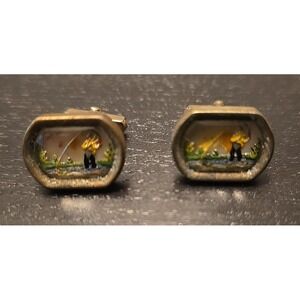 Fly Fisherman Fish-on stream waders creel Vintage SWANK Cuff Links
